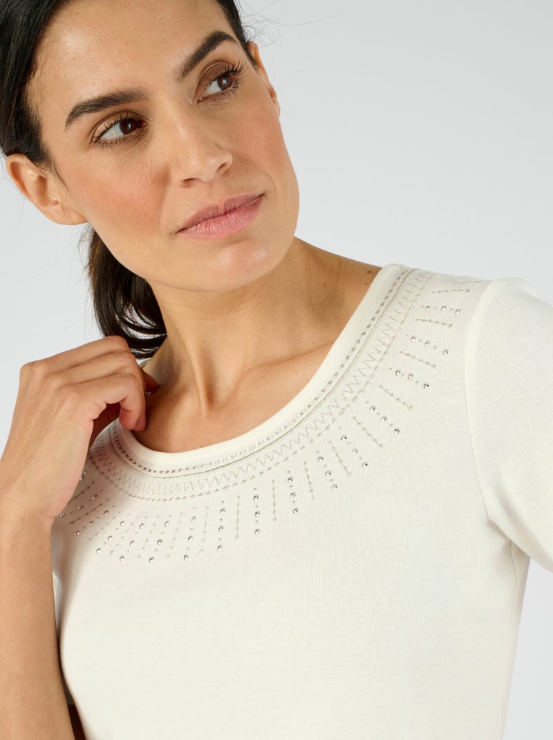 T-shirt détail bijoux - Damart Blanc cassé - Kiabi