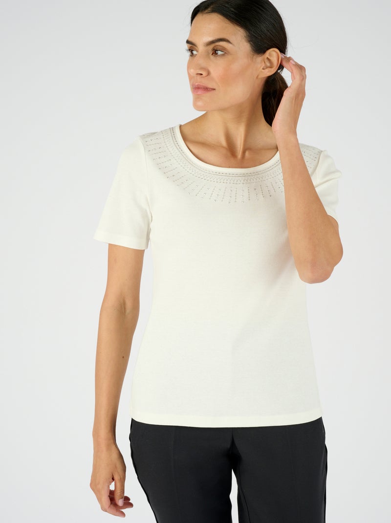 T-shirt détail bijoux - Damart Blanc cassé - Kiabi
