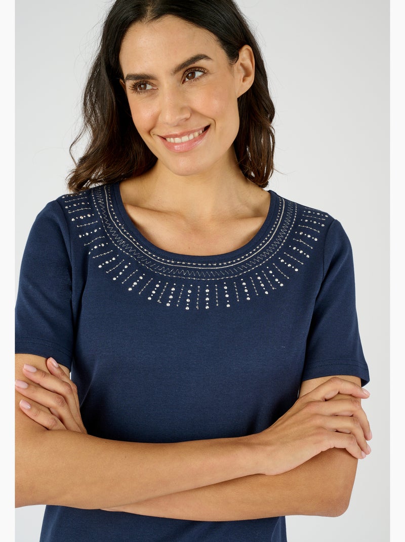 T-shirt détail bijoux - Damart Bleu marine - Kiabi