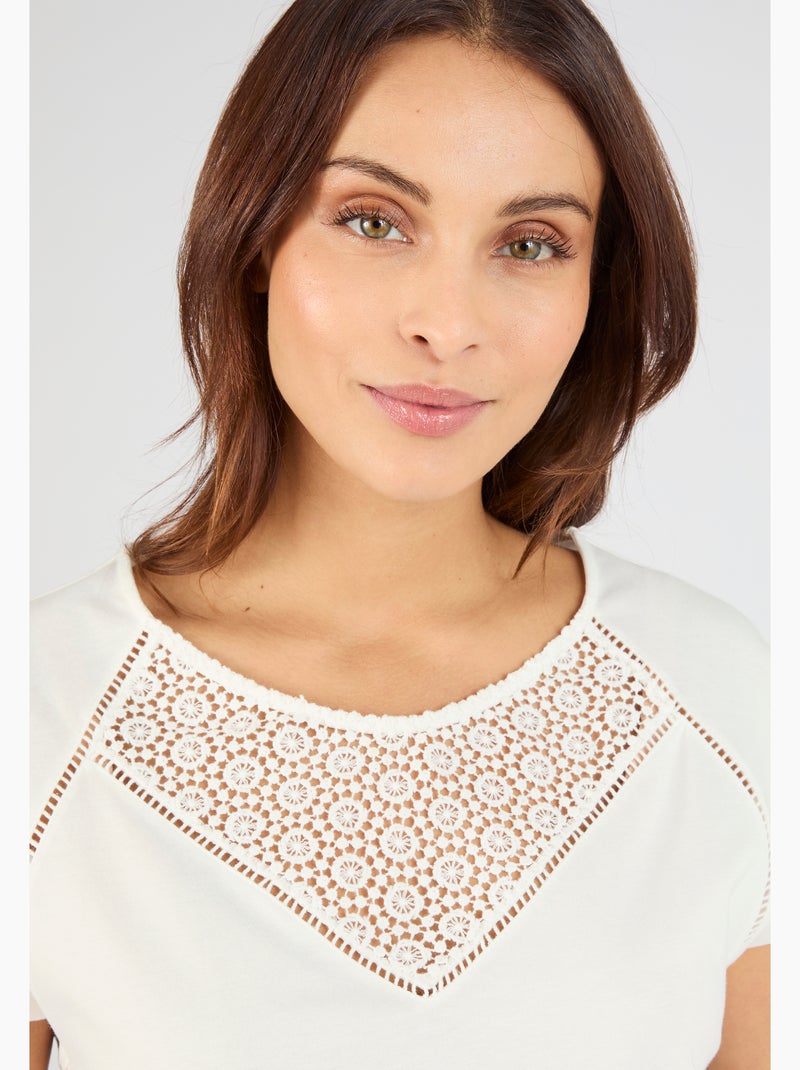 T-shirt détail macramé - Damart Blanc - Kiabi