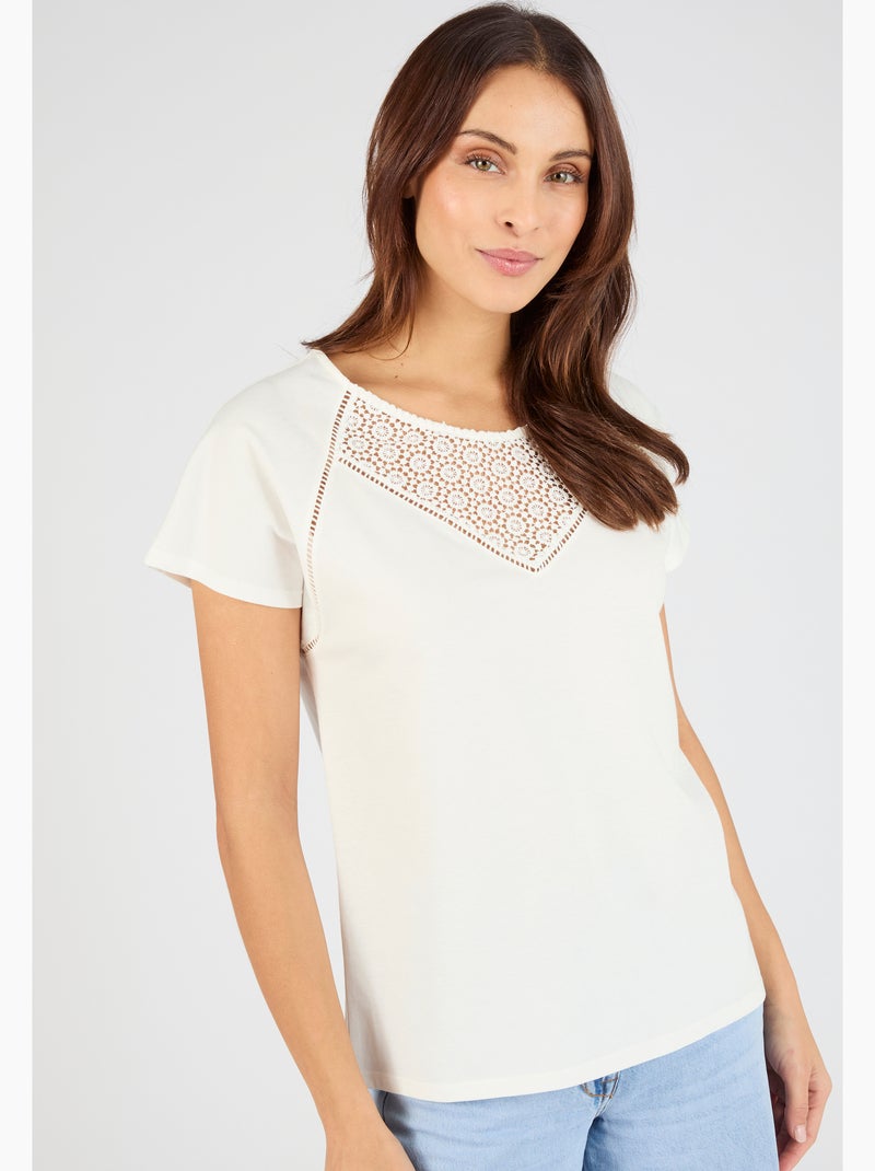 T-shirt détail macramé - Damart Blanc - Kiabi