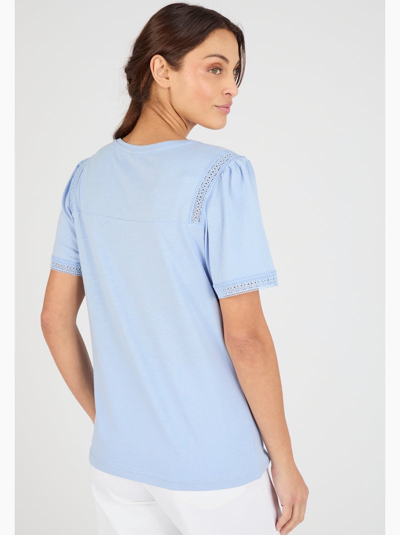 T-shirt détails dentelle - Damart Bleu - Kiabi