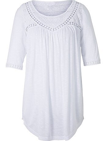 T-shirt Détails En Dentelle Tendance - Taille Standard - helline