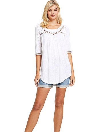 T-shirt Détails En Dentelle Tendance - Taille Standard - helline