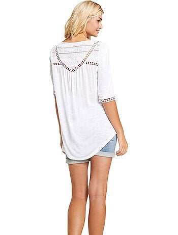 T-shirt Détails En Dentelle Tendance - Taille Standard - helline