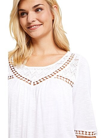 T-shirt Détails En Dentelle Tendance - Taille Standard - helline