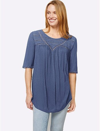 T-shirt Détails En Dentelle Tendance - Taille Standard - helline