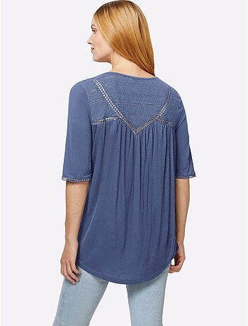 T-shirt Détails En Dentelle Tendance - Taille Standard - helline