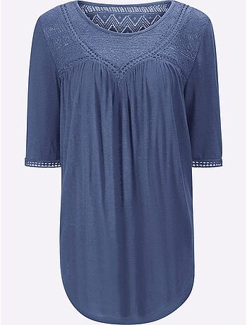 T-shirt Détails En Dentelle Tendance - Taille Standard - helline