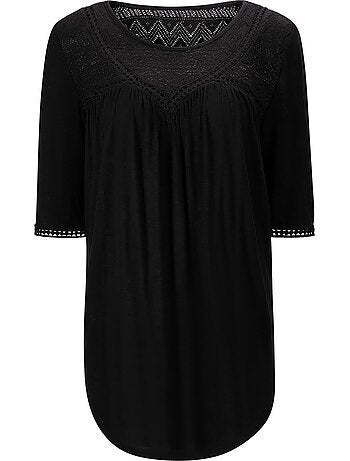 T-shirt Détails En Dentelle Tendance - Taille Standard - helline