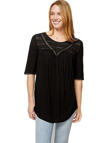 T-shirt Détails En Dentelle Tendance - Taille Standard - helline
