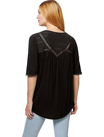 T-shirt Détails En Dentelle Tendance - Taille Standard - helline