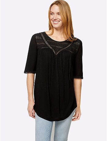 T-shirt Détails En Dentelle Tendance - Taille Standard - Helline