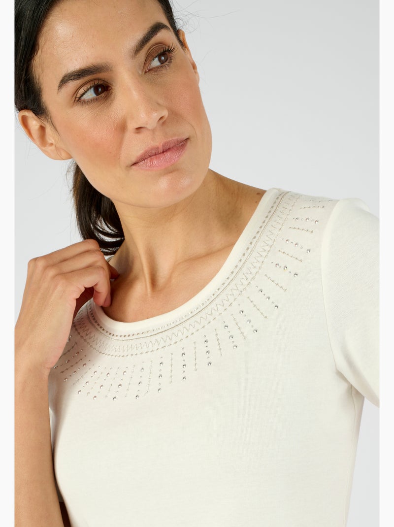T-shirt détails fantaisie - Damart Blanc cassé - Kiabi