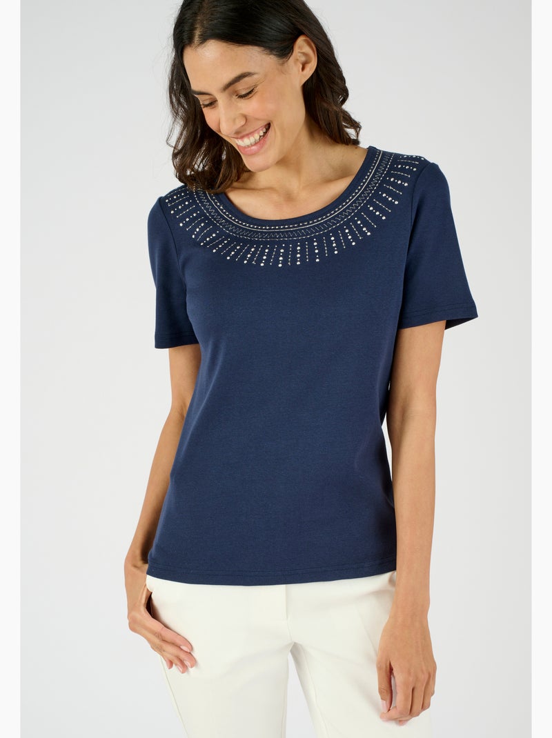 T-shirt détails fantaisie - Damart Bleu marine - Kiabi