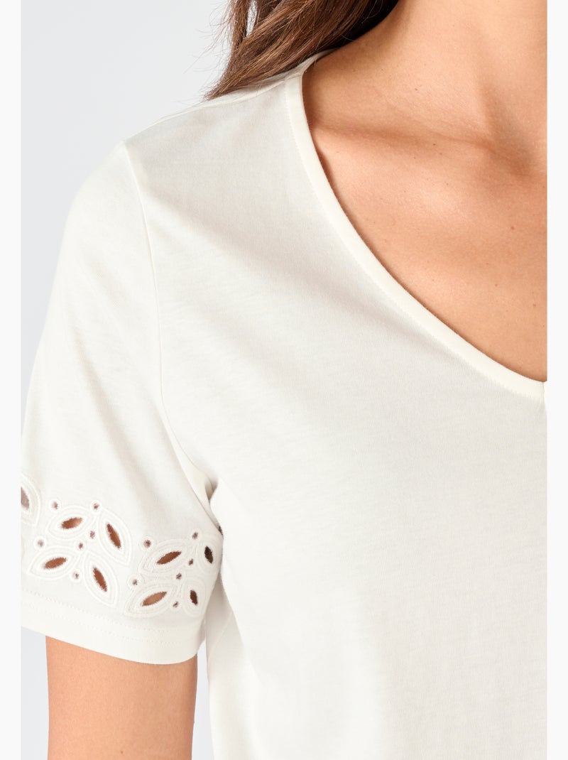 T-shirt détails fantaisie pur coton - Damart Blanc - Kiabi