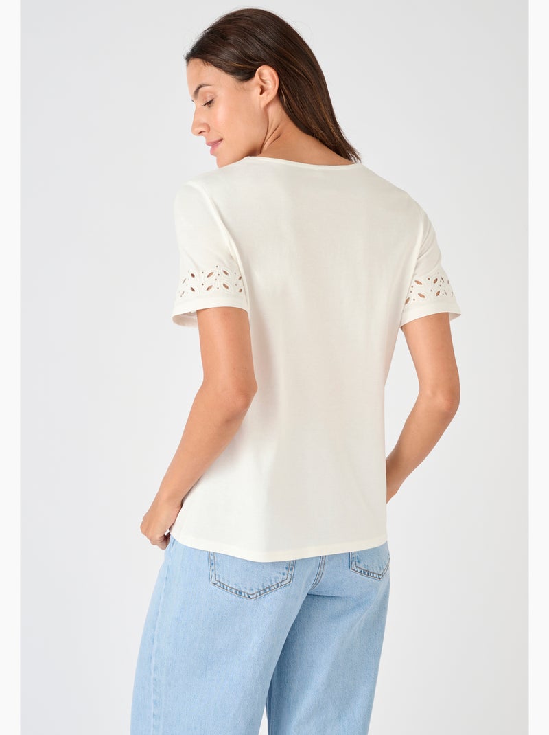 T-shirt détails fantaisie pur coton - Damart Blanc - Kiabi