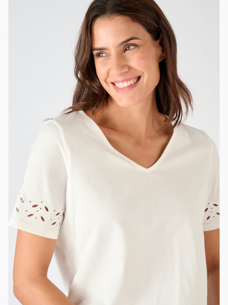 T-shirt détails fantaisie pur coton - Damart Blanc - Kiabi