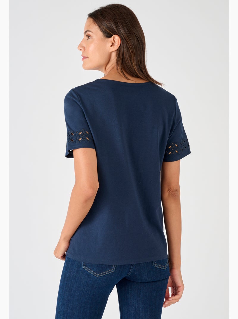 T-shirt détails fantaisie pur coton - Damart Bleu - Kiabi