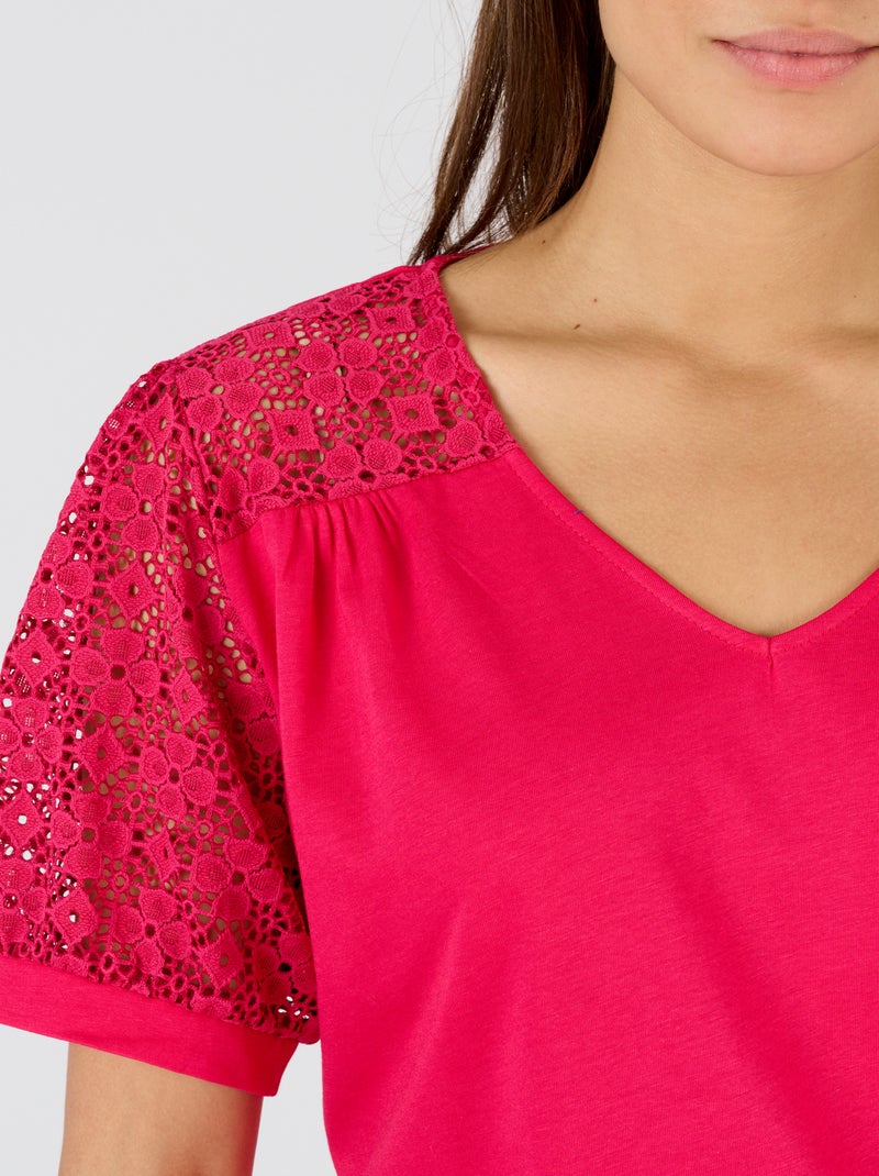 T-shirt détails macramé - Damart Rose - Kiabi