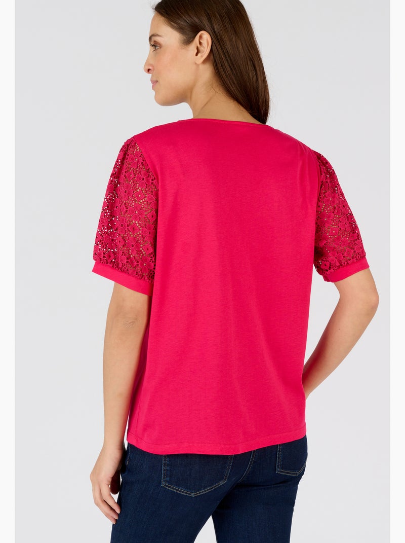 T-shirt détails macramé - Damart Rose - Kiabi