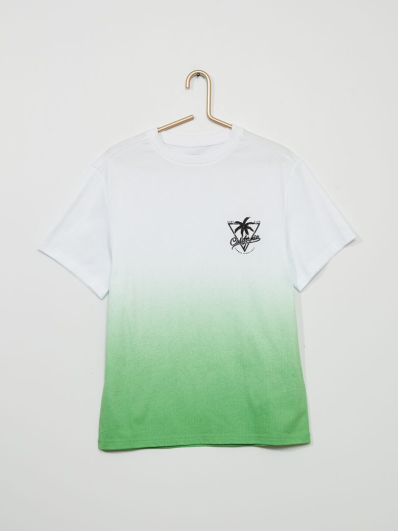 T-shirt dip dye brodé poitrine vert - Kiabi