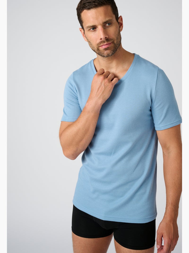 T-shirt double face col rond thermolactyl thermique - damart Bleu gris - Kiabi