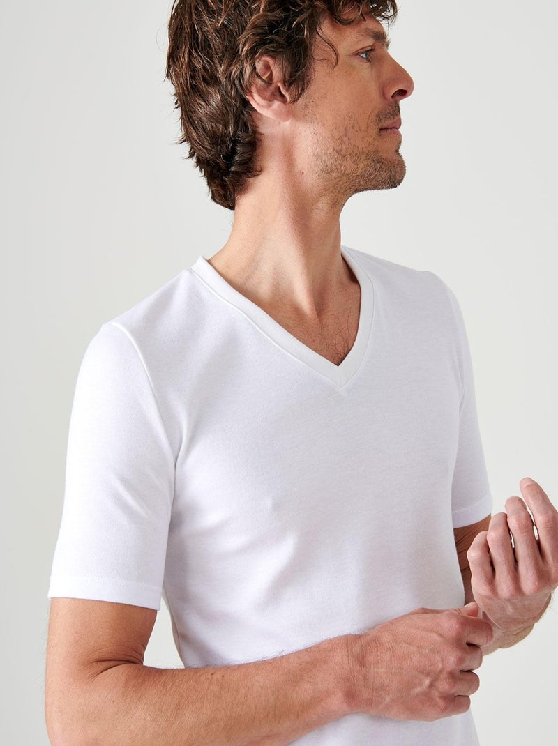 T-shirt double face col V Thermolactyl thermique - Damart Blanc - Kiabi
