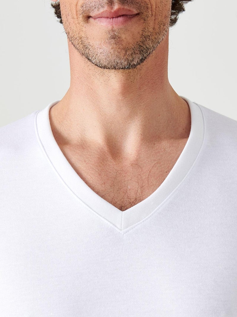 T-shirt double face col V Thermolactyl thermique - Damart Blanc - Kiabi