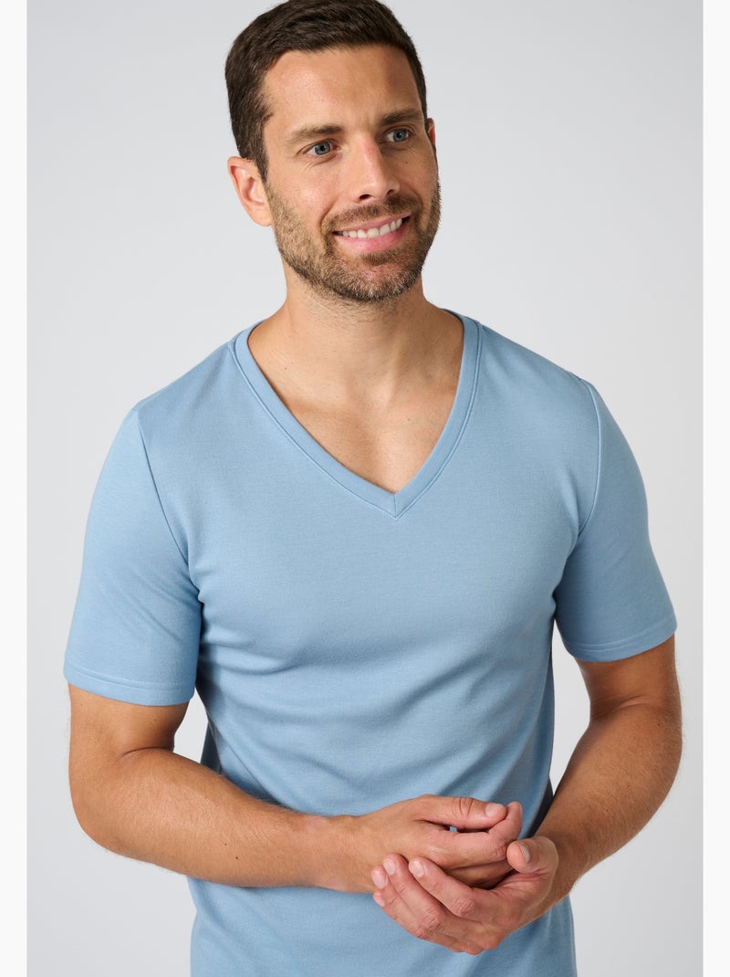 T-shirt double face col v thermolactyl thermique - damart Bleu gris - Kiabi