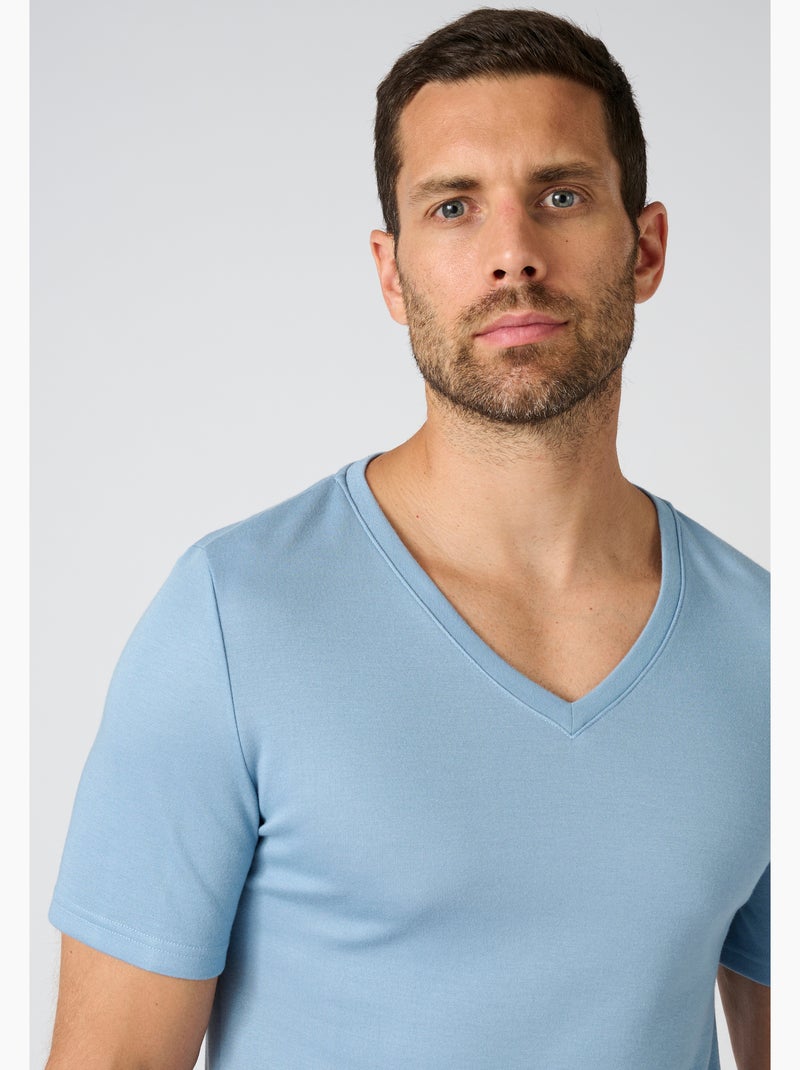 T-shirt double face col v thermolactyl thermique - damart Bleu gris - Kiabi