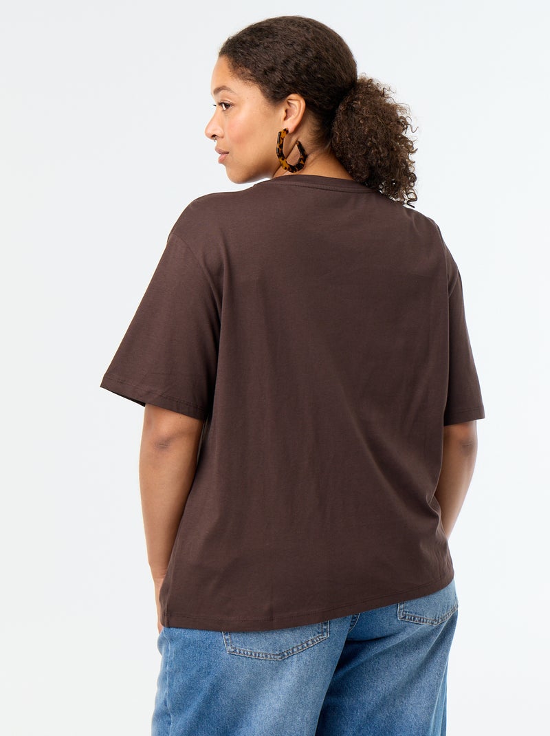 T-shirt drapé avec bijou doré façon broche Marron - Kiabi
