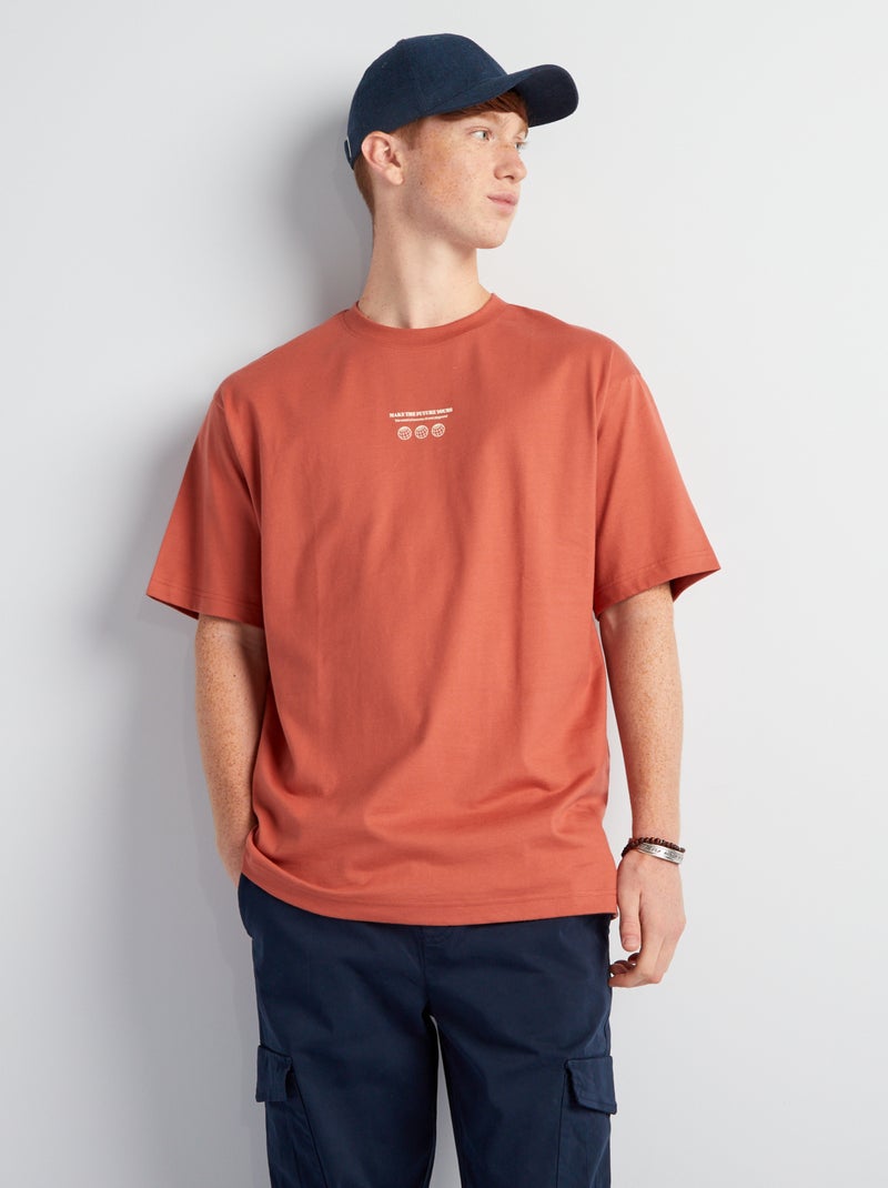 T-shirt droit à col rond et imprimé Rouge clair - Kiabi