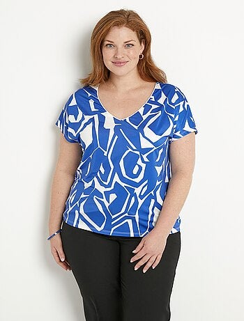 T-shirt droit court col V imprimé graphique