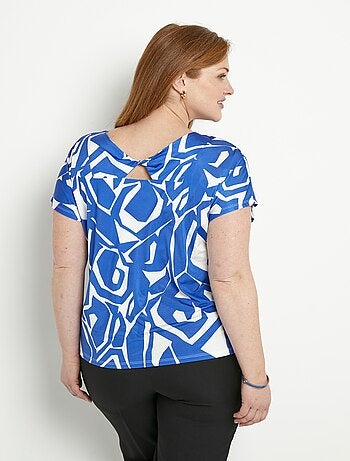 T-shirt droit court col V imprimé graphique