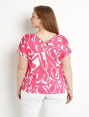 T-shirt droit court col V imprimé graphique