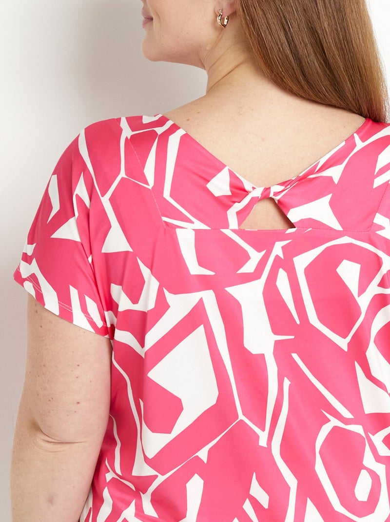 T-shirt droit court col V imprimé graphique Rose fushia - Kiabi