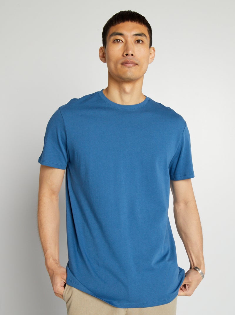 T-shirt droit en jersey uni Bleu - Kiabi