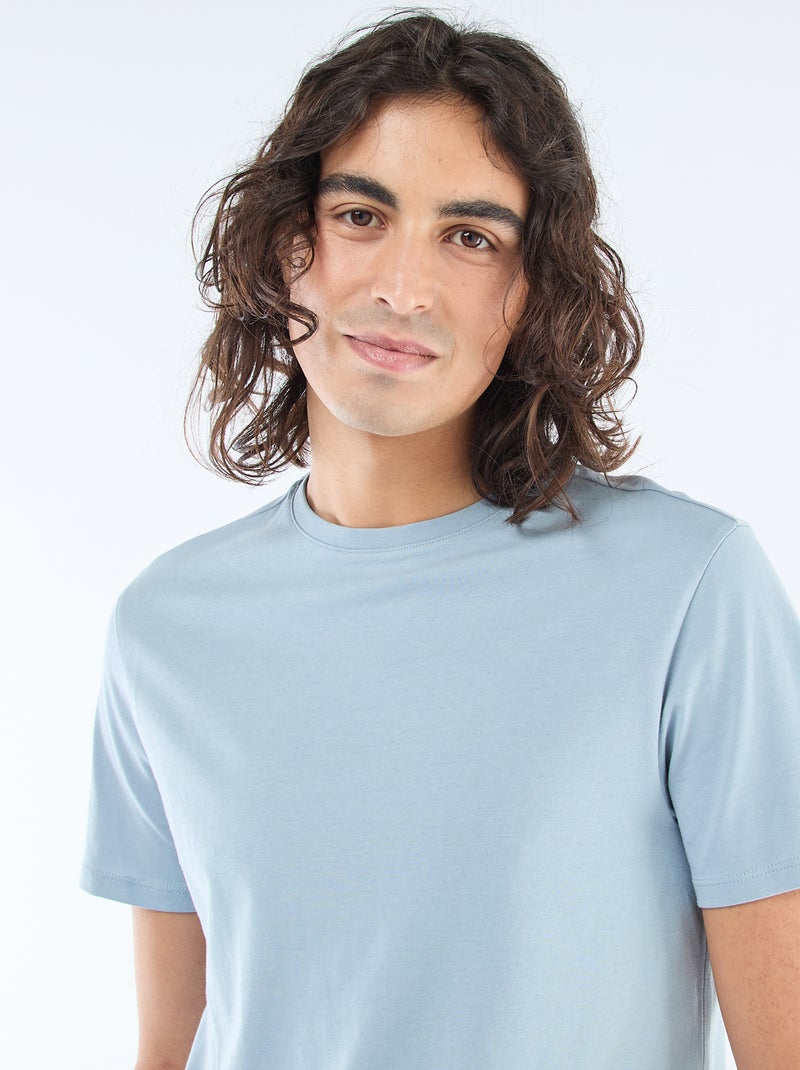 T-shirt droit en jersey uni Bleu - Kiabi