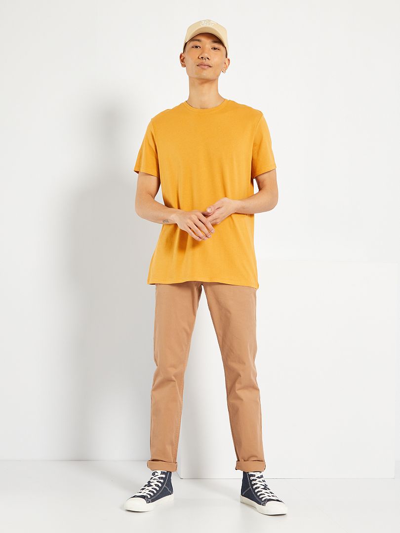 T-shirt droit en jersey uni jaune ocre - Kiabi