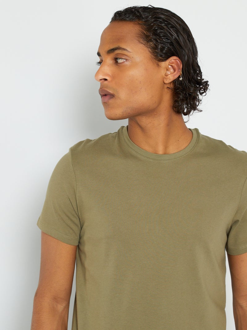 T-shirt droit en jersey uni kaki - Kiabi