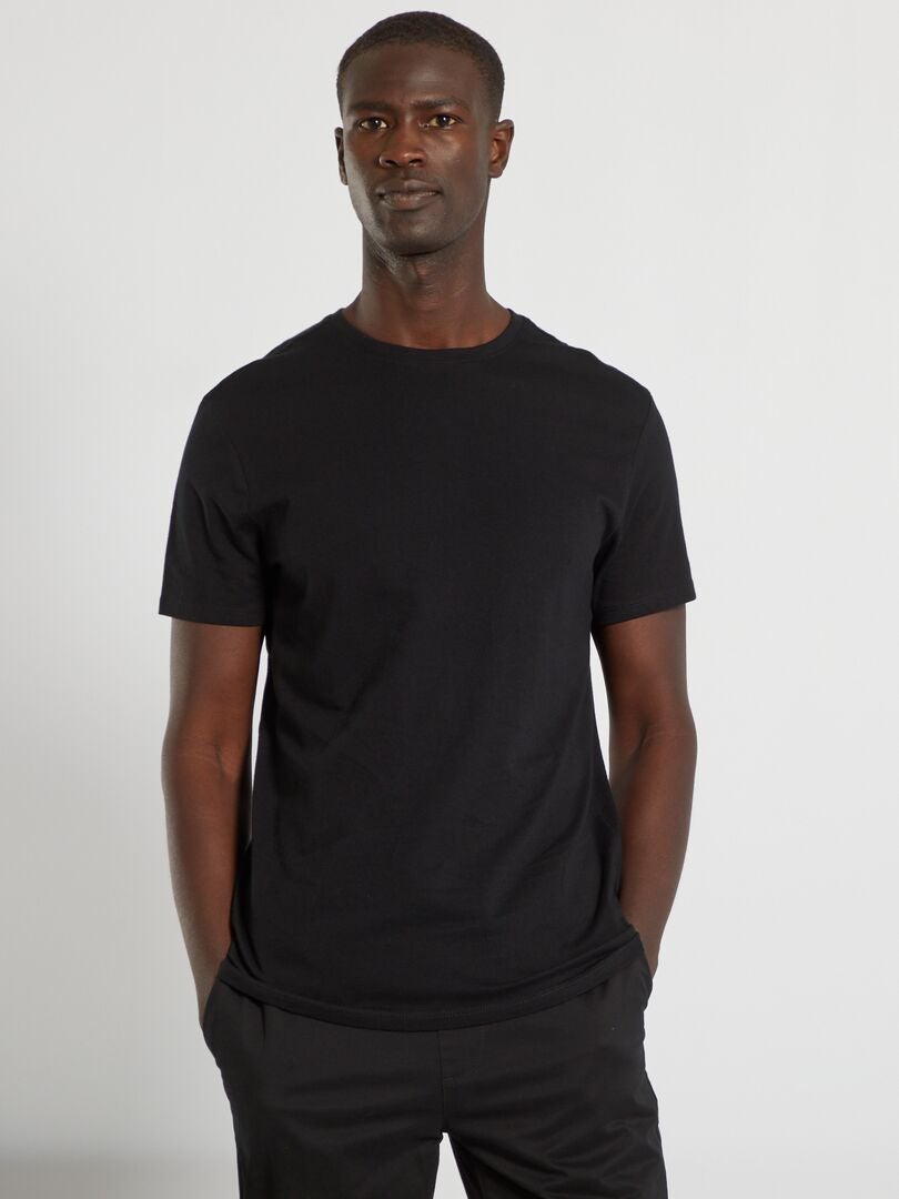 T-shirt droit en jersey uni noir - Kiabi