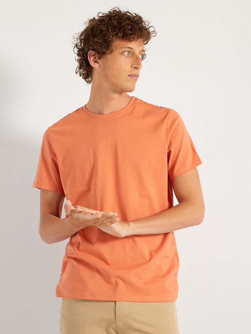 T-shirt droit en jersey uni orange pâle - Kiabi