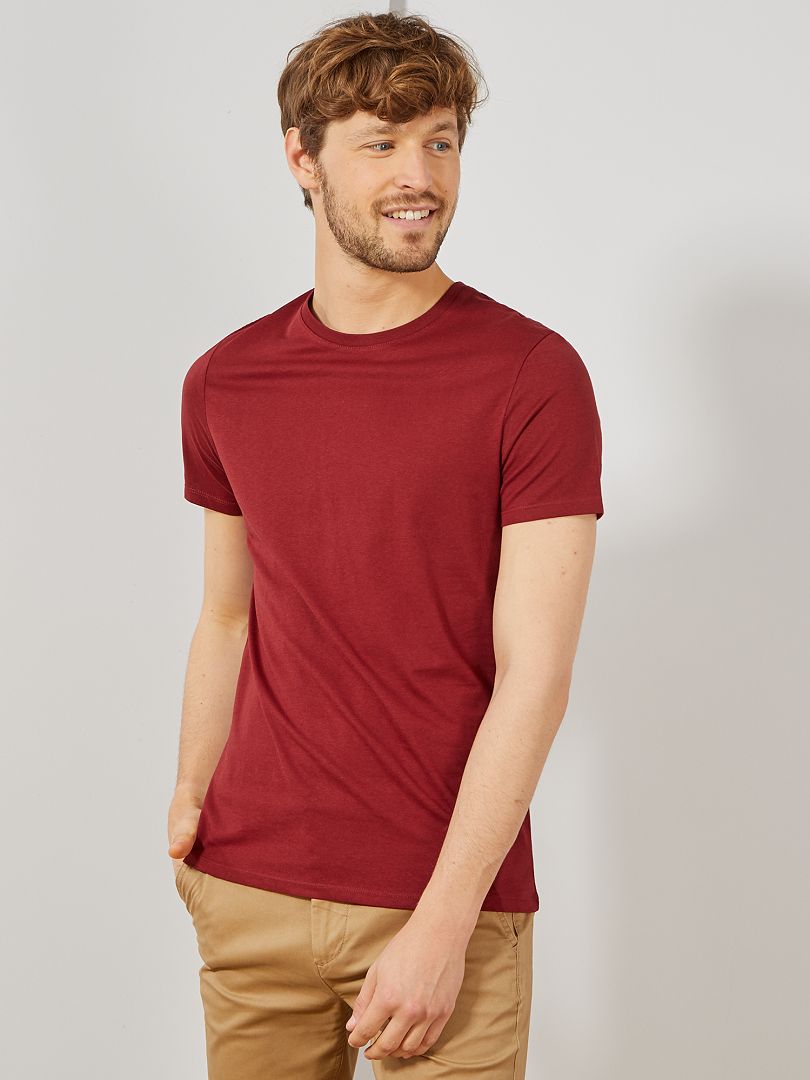 T-shirt droit en jersey uni rouge foncé - Kiabi