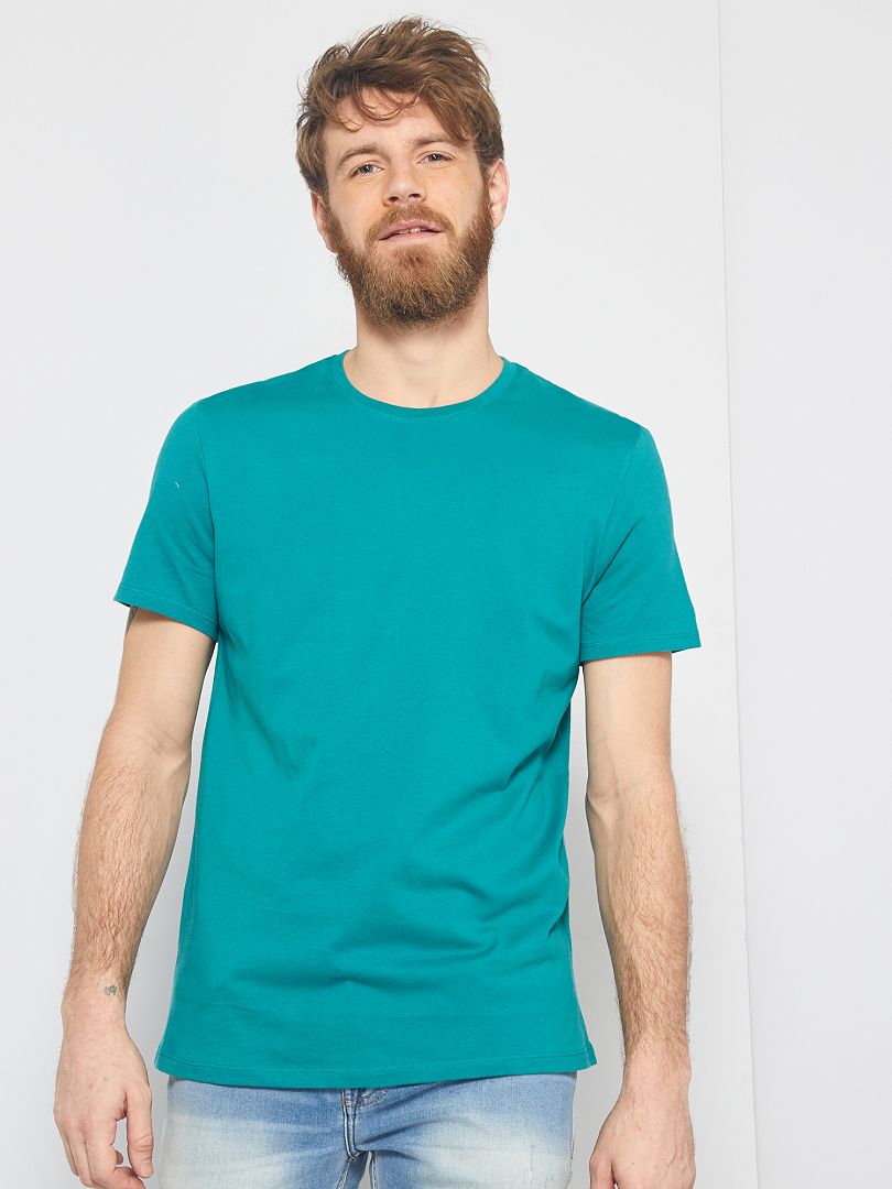 T-shirt droit en jersey uni vert - Kiabi