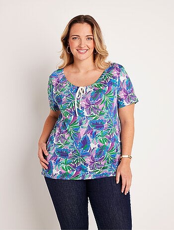 T-shirt droit fleuri manches courtes