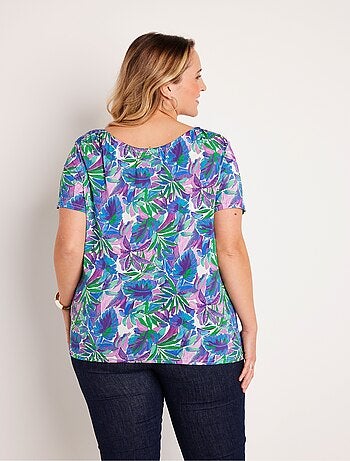 T-shirt droit fleuri manches courtes