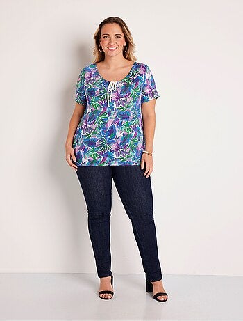 T-shirt droit fleuri manches courtes