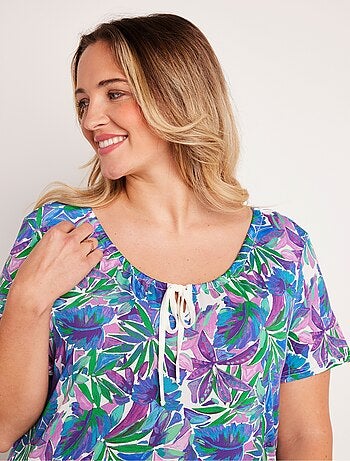 T-shirt droit fleuri manches courtes