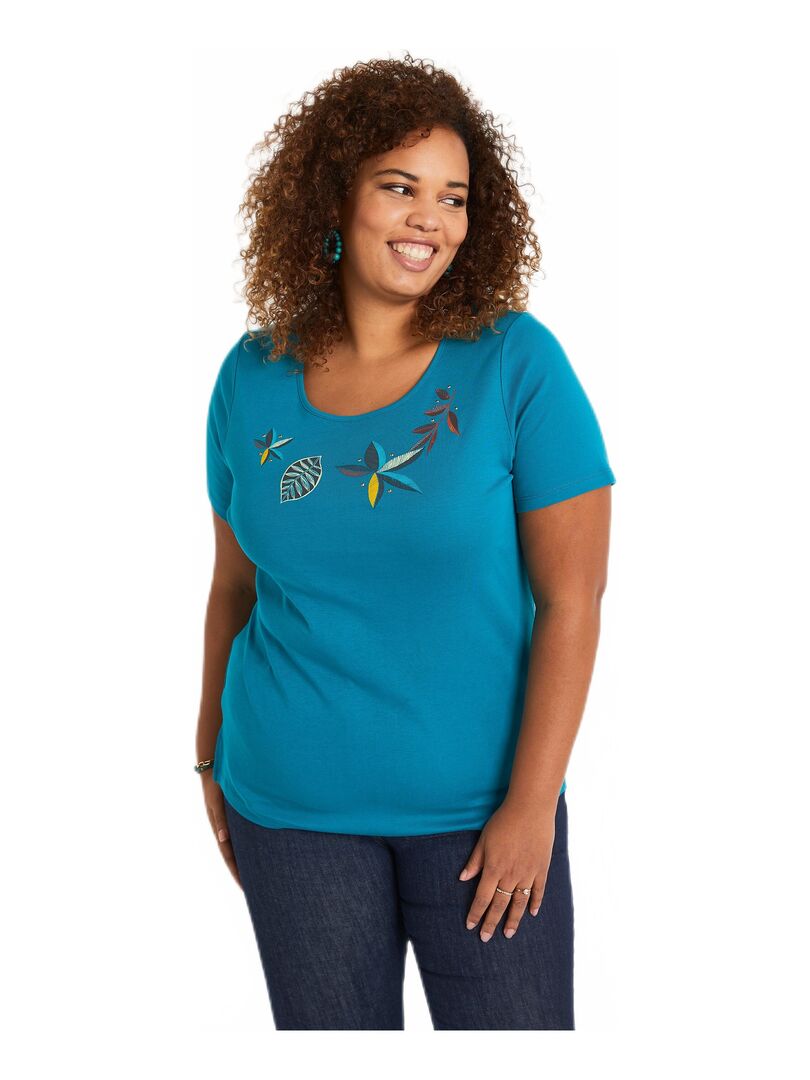 T Shirt Droit Long Manches Courtes Bleu Turquoise Kiabi